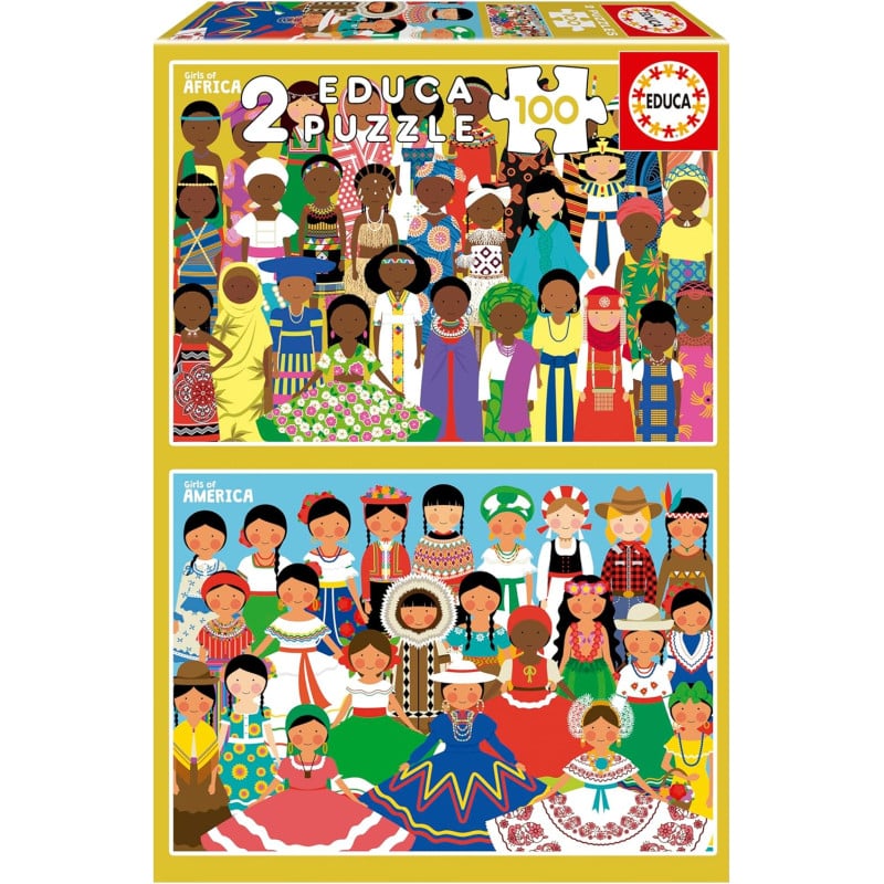 Puzzle Niñas De América Y África 2x100 Pzs De Educa Borras