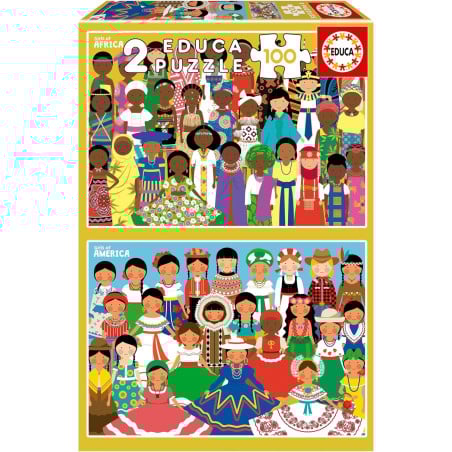 Puzzle Niñas De América Y África 2x100 Pzs De Educa Borras