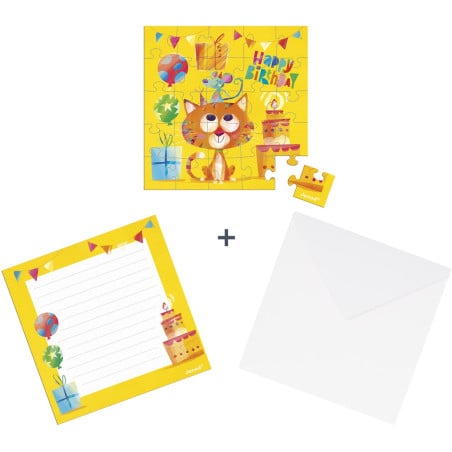 Janod Tarjeta Puzle Cumpleaños Gato