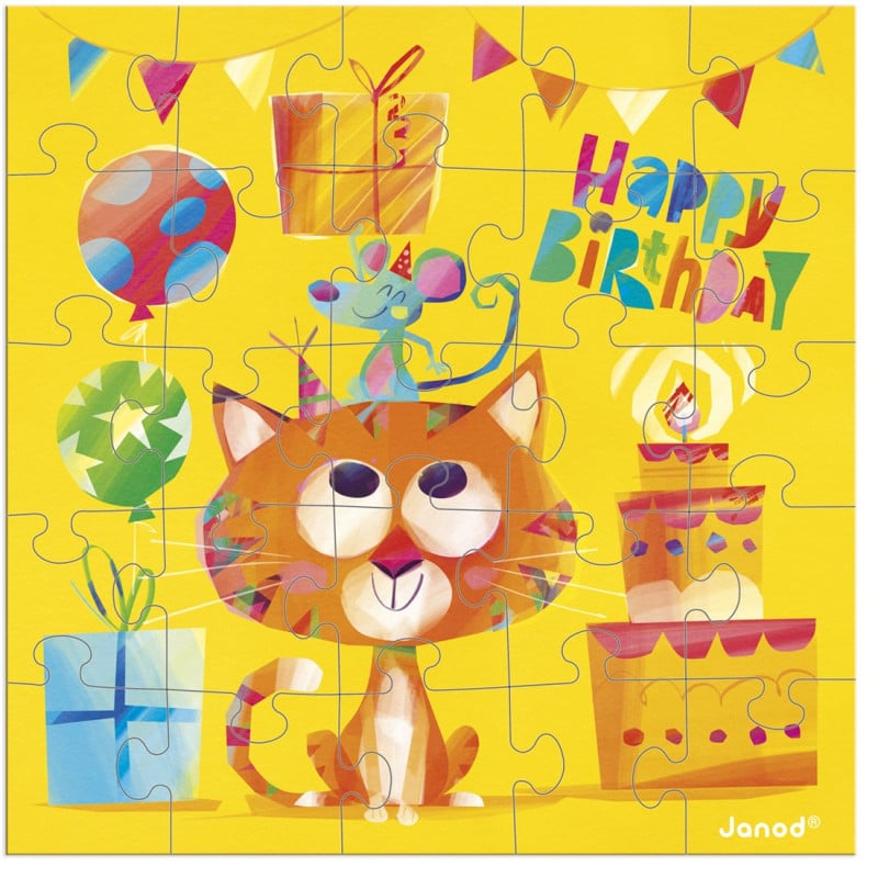 Janod Tarjeta Puzle Cumpleaños Gato