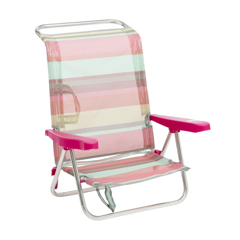 Silla De Playa Baja Multiposición Rayas Summer Coral De Alco