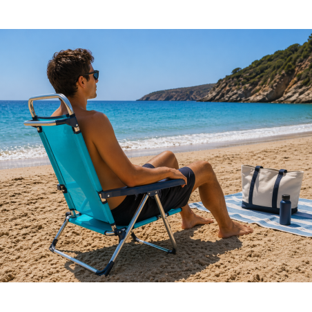 Silla De Playa Baja Multiposición Con Pata Trasera Turquesa