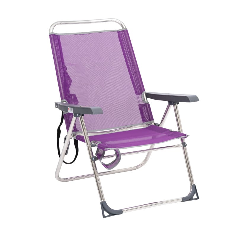 Silla De Playa Multiposición Con Pata Trasera Y Bandolera Lila