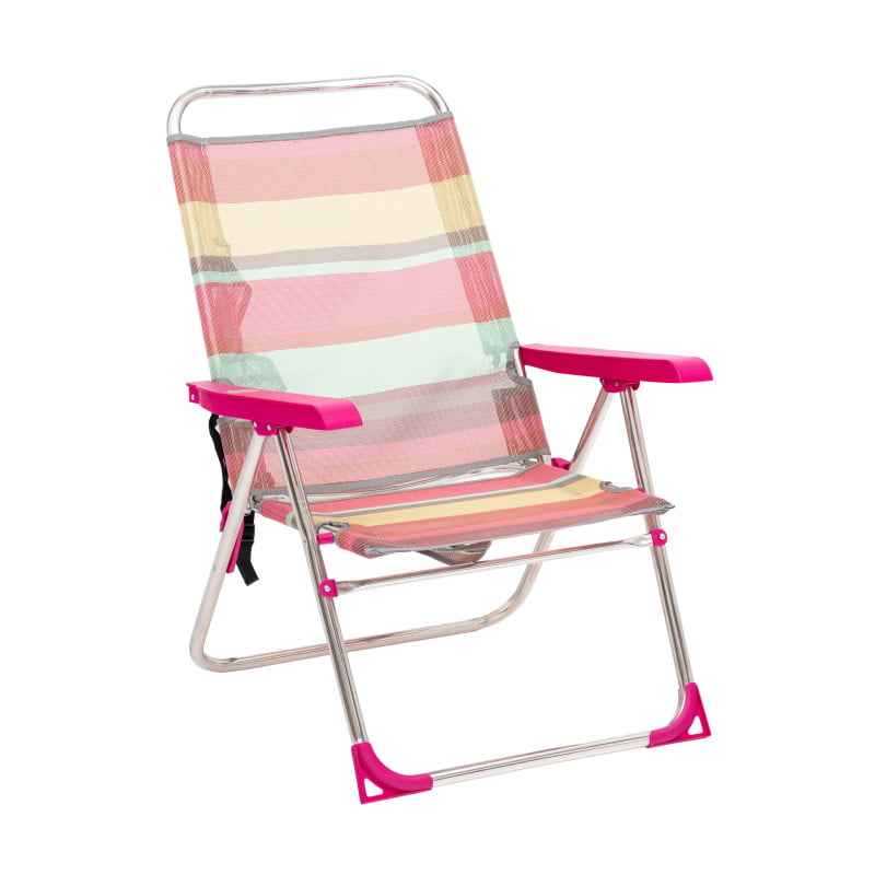 Silla De Playa Multiposición Con Pata Trasera Y Bandolera Rayas Summer Coral