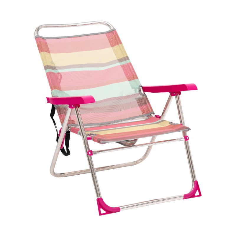 Silla De Playa Multiposición Con Pata Trasera Y Bandolera Rayas Summer Coral