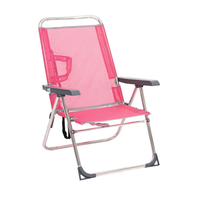 Silla De Playa Multiposición Con Pata Trasera Y Bandolera Rosa
