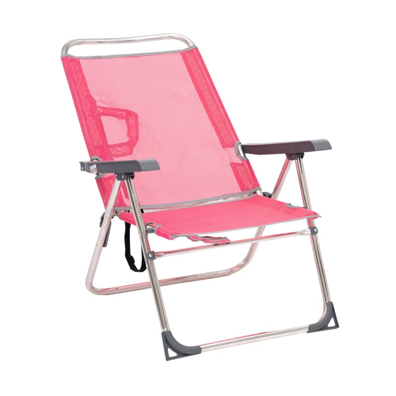 Silla De Playa Multiposición Con Pata Trasera Y Bandolera Rosa