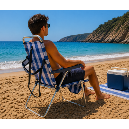 Silla De Playa Multiposición Con Pata Trasera Y Bandolera Rayas Marineras