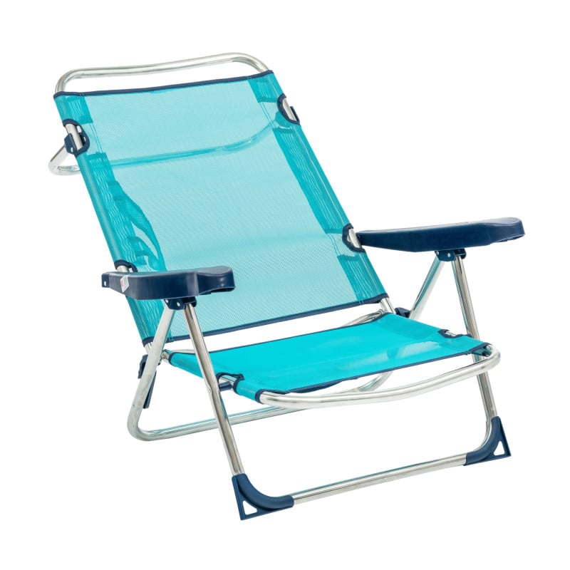 Silla De Playa Baja Multiposición Con Asa Turquesa