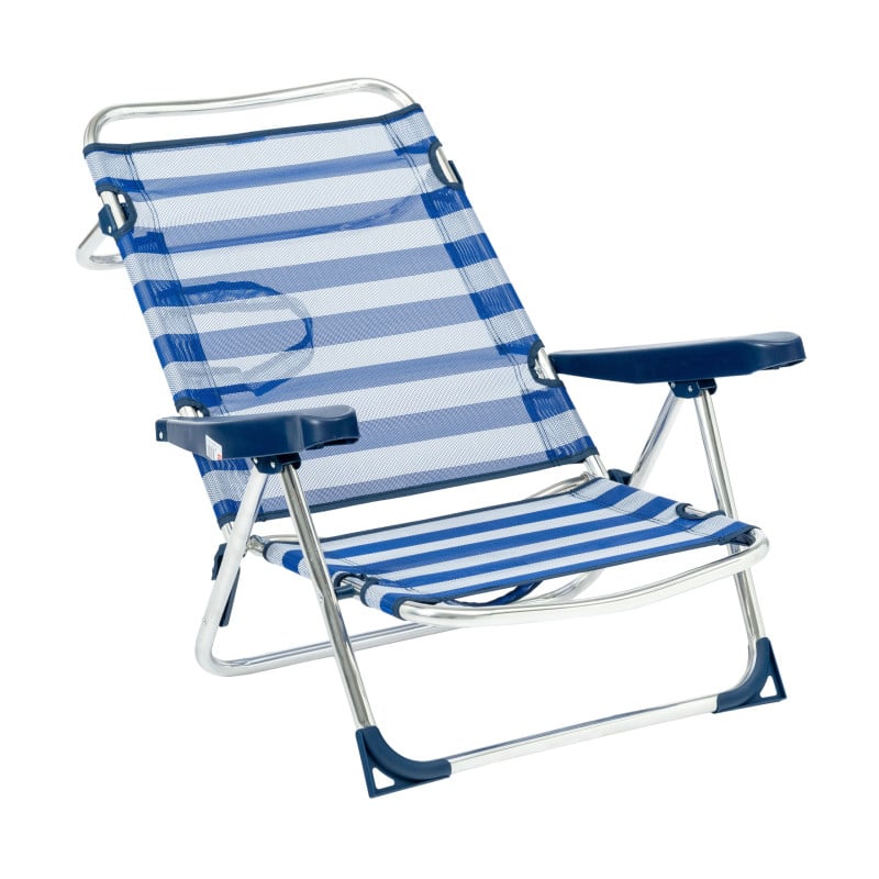 Silla De Playa Baja Multiposición Con Asa Rayas Marineras