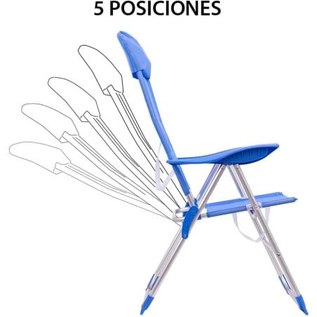 Silla De Playa Alta 5 Posiciones Azul