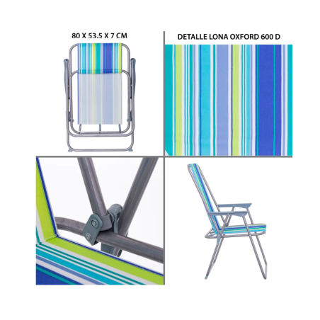Silla De Playa Alta Fija Plegable Lona
