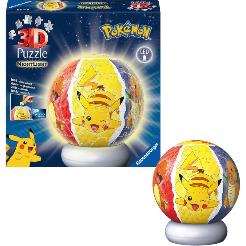 Puzzle 3D Bola Con Luz Nocturna Pokemon De Ravensburguer