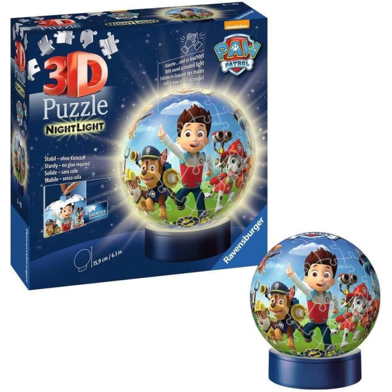 Puzzle 3D Bola Con Luz Nocturna Patrulla Canina De Ravensburguer
