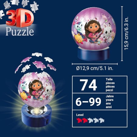Puzzle 3D Bola Con Luz Nocturna La Casa De Muñecas De Gabby