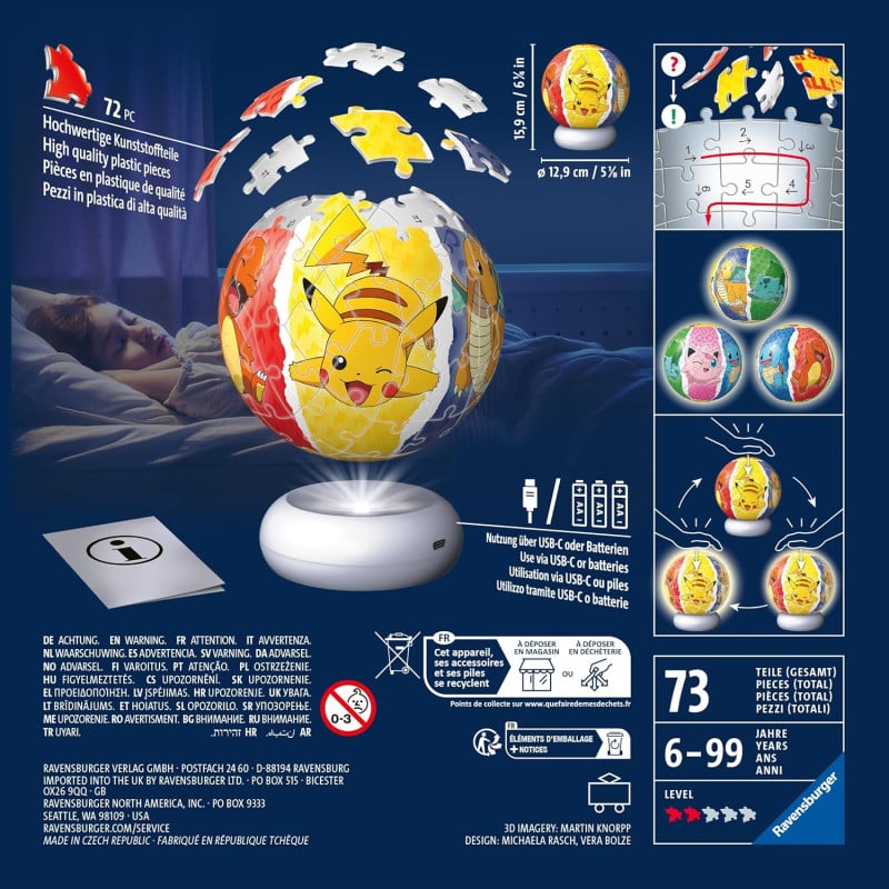 Puzzle 3D Bola Con Luz Nocturna Pokemon