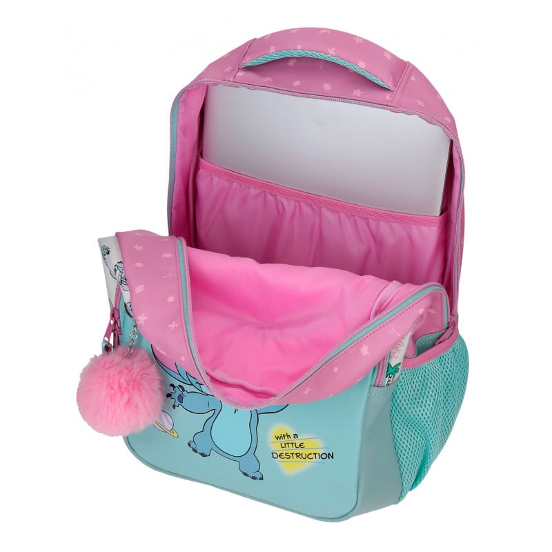Mochila Escolar Stitch Little Destruction 42 Cm Adaptable A Carro