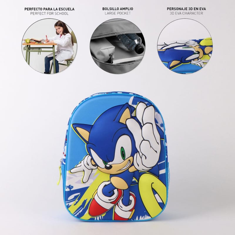 Mochila Infantil 3D Sonic 31 Cm