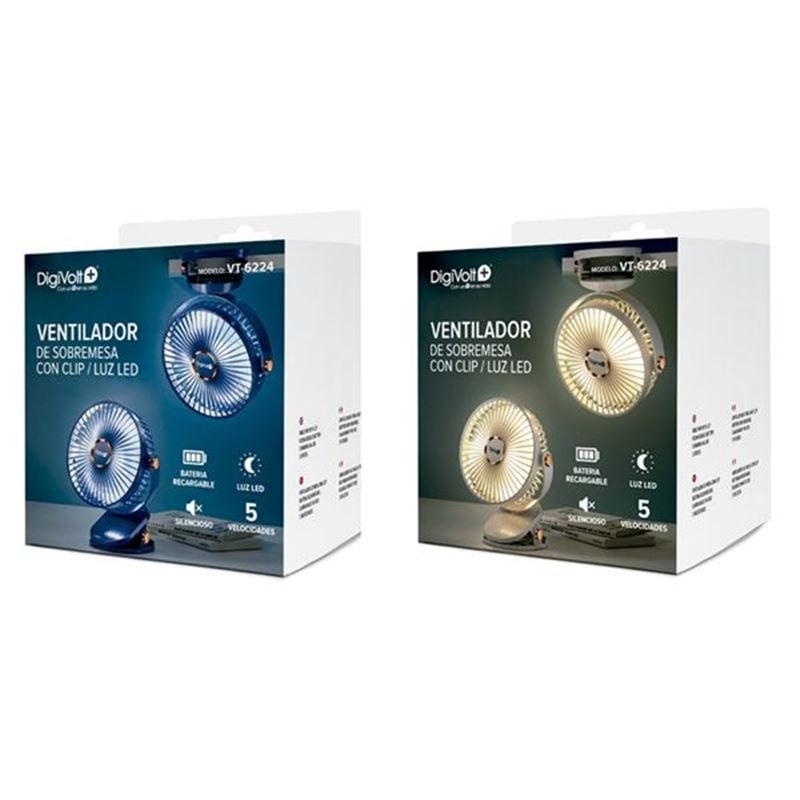Digivolt Ventilador De Sobremesa Con Clip Recargable 21 cm