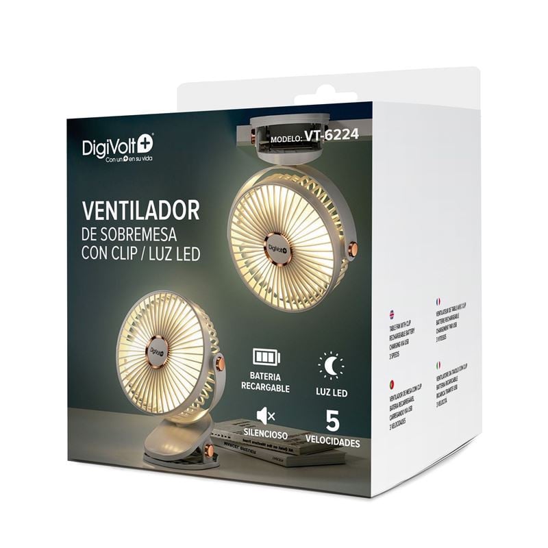 Digivolt Ventilador De Sobremesa Con Clip Recargable 21 cm