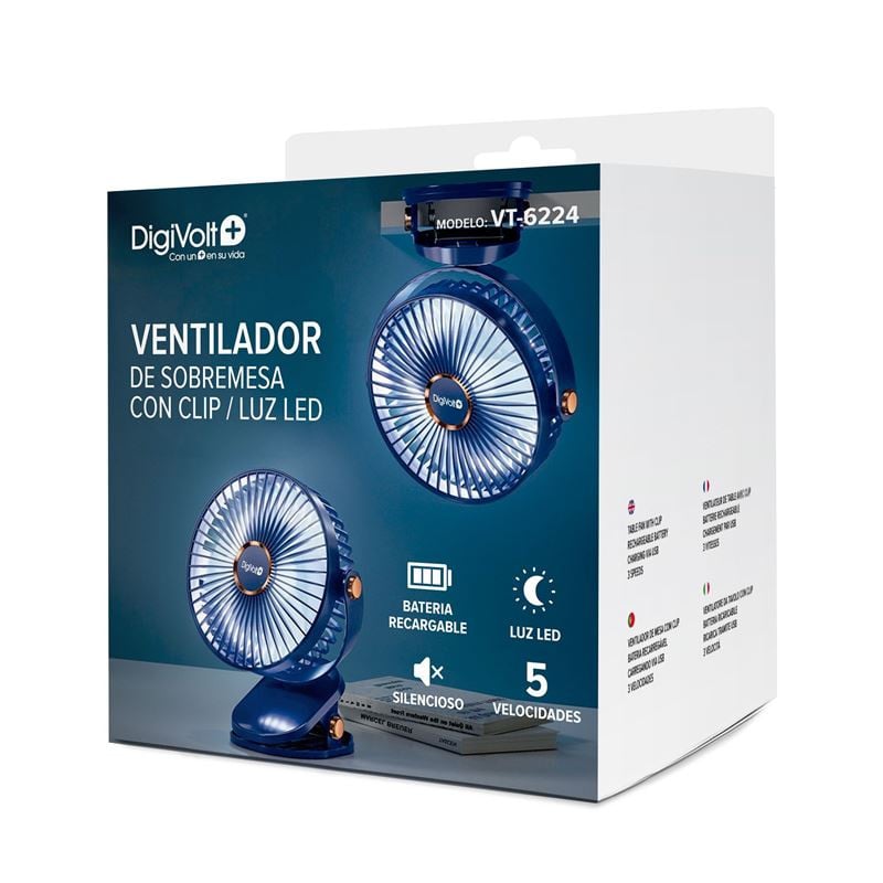 Digivolt Ventilador De Sobremesa Con Clip Recargable 21 cm