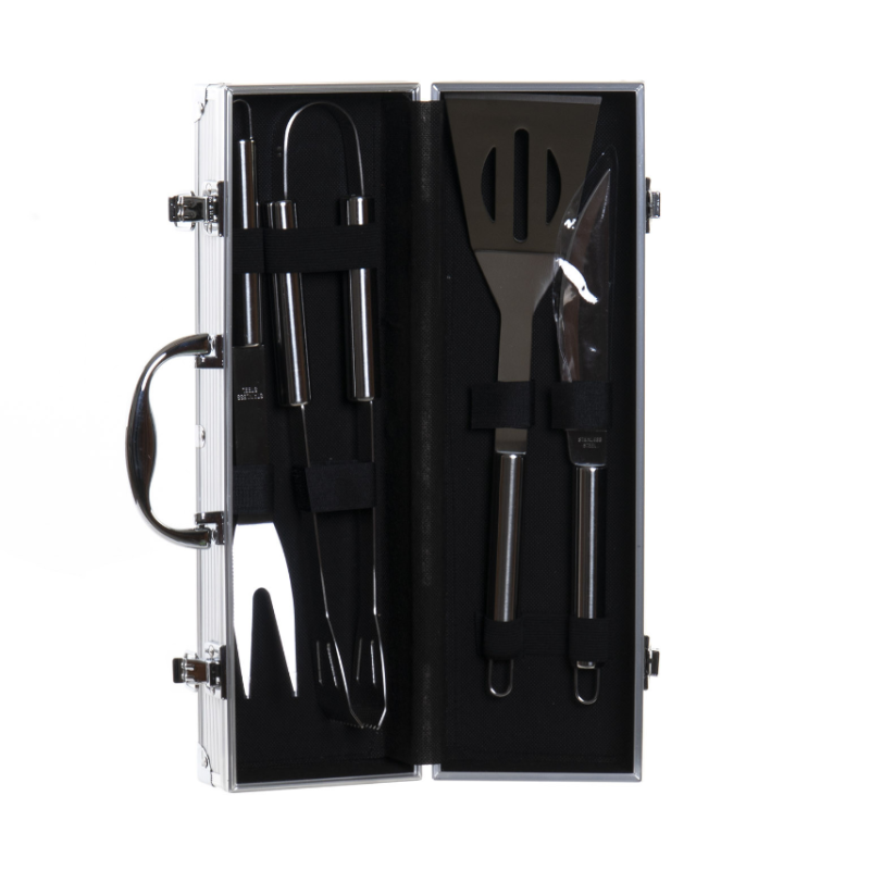 Set 5 Piezas Inox Aluminio Barbacoa Con Maletín