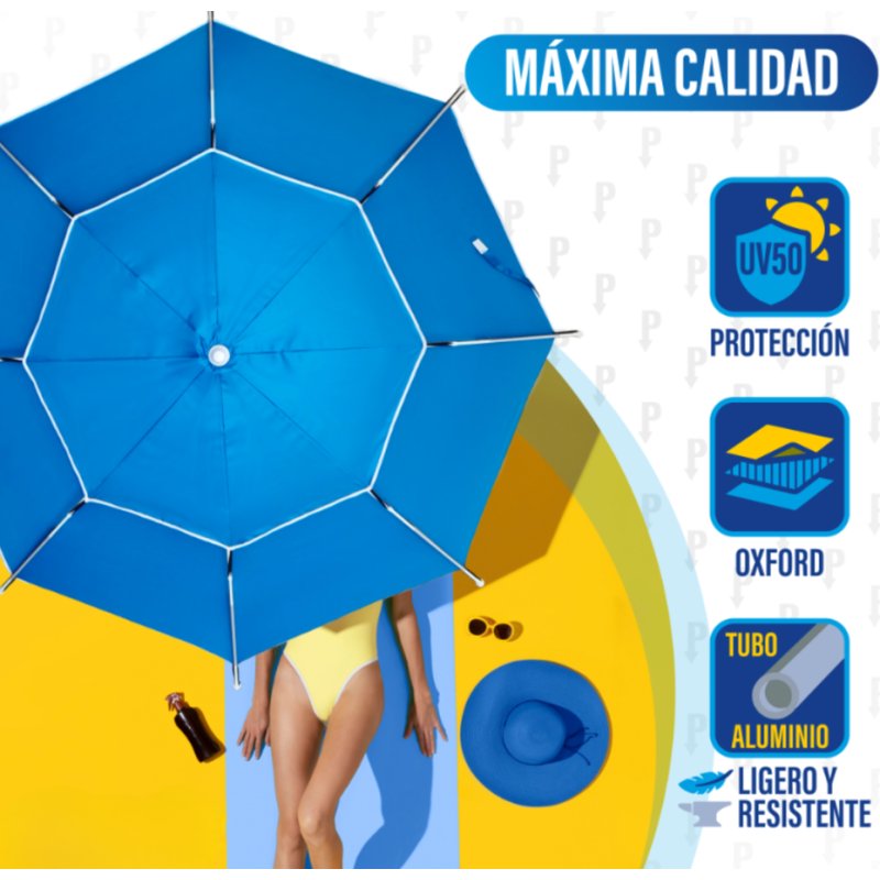 Sombrilla De Playa Antiviento Azul 2 Metros