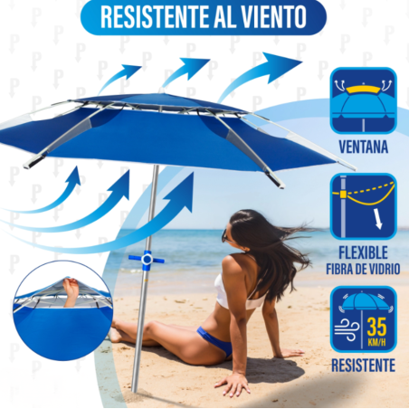 Sombrilla De Playa Antiviento Azul 2 Metros