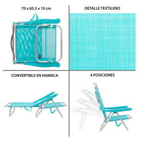 Silla 4 Posiciones Con Cojín y Bolsillos Aguamarina 2