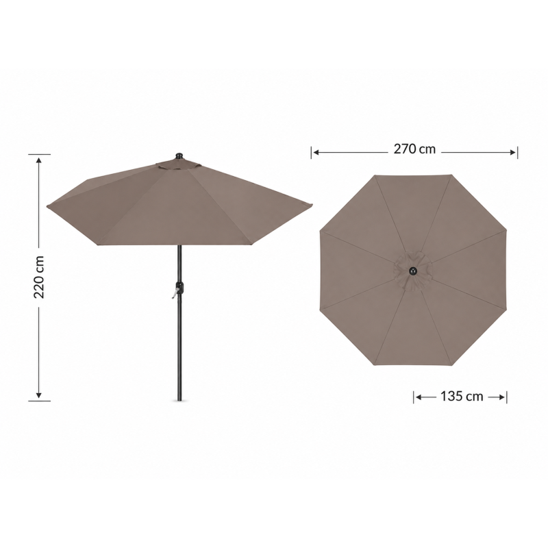 Sombrilla De Jardín Media Luna Topo 270x135 Cm