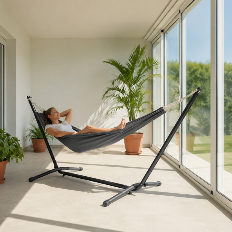 Hamaca Gris Con Soporte 200x150 Cm