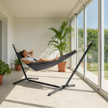 Hamaca Gris Con Soporte 200x150 Cm