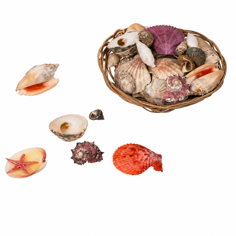Conchas y Estrellas de Mar en Cesta