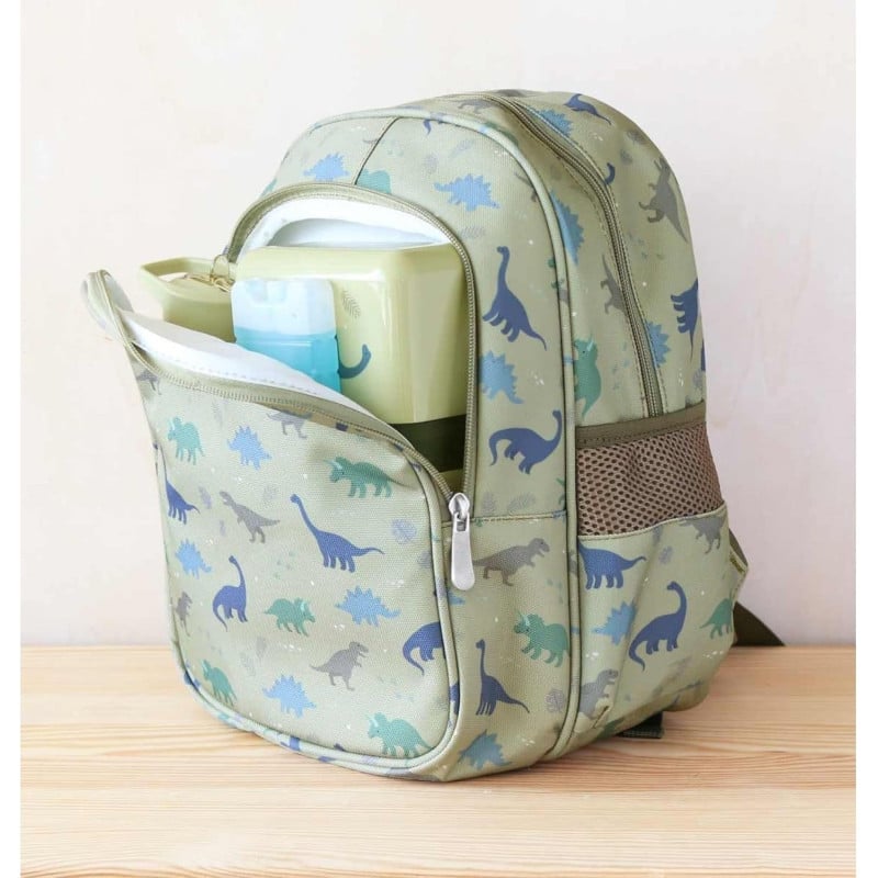 Mochila Escolar Con Bolsillo Térmico Dinosaurios 32 Cm