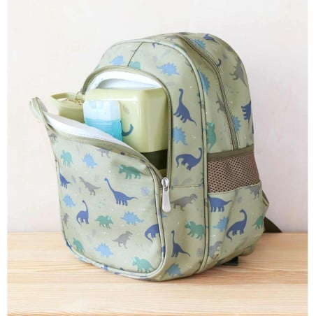 Mochila Escolar Con Bolsillo Térmico Dinosaurios 32 Cm