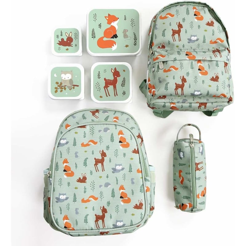 Mochila Escolar Con Bolsillo Térmico Animales Del Bosque 32 Cm