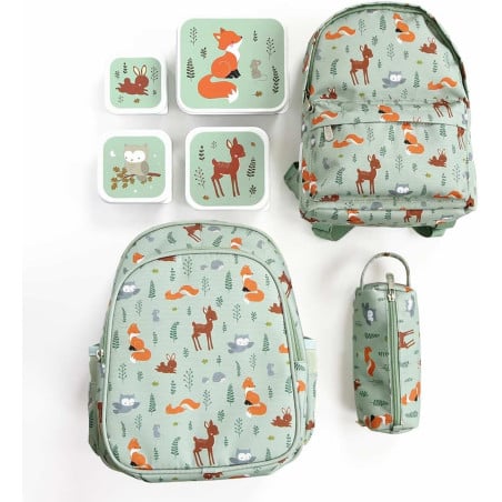 Mochila Escolar Con Bolsillo Térmico Animales Del Bosque 32 Cm