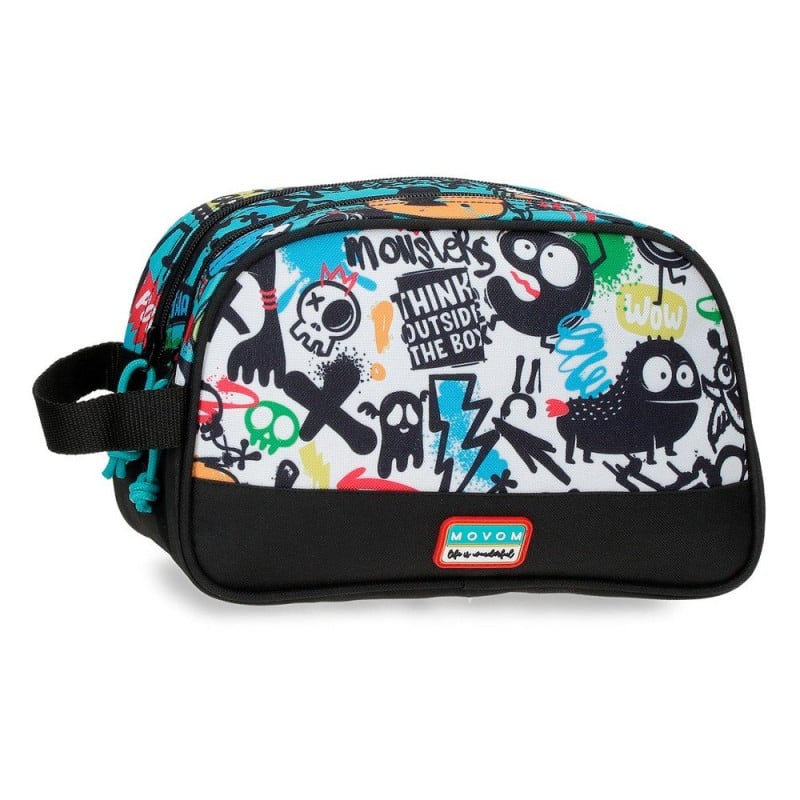 Neceser 2 Cremalleras Monsters Negro