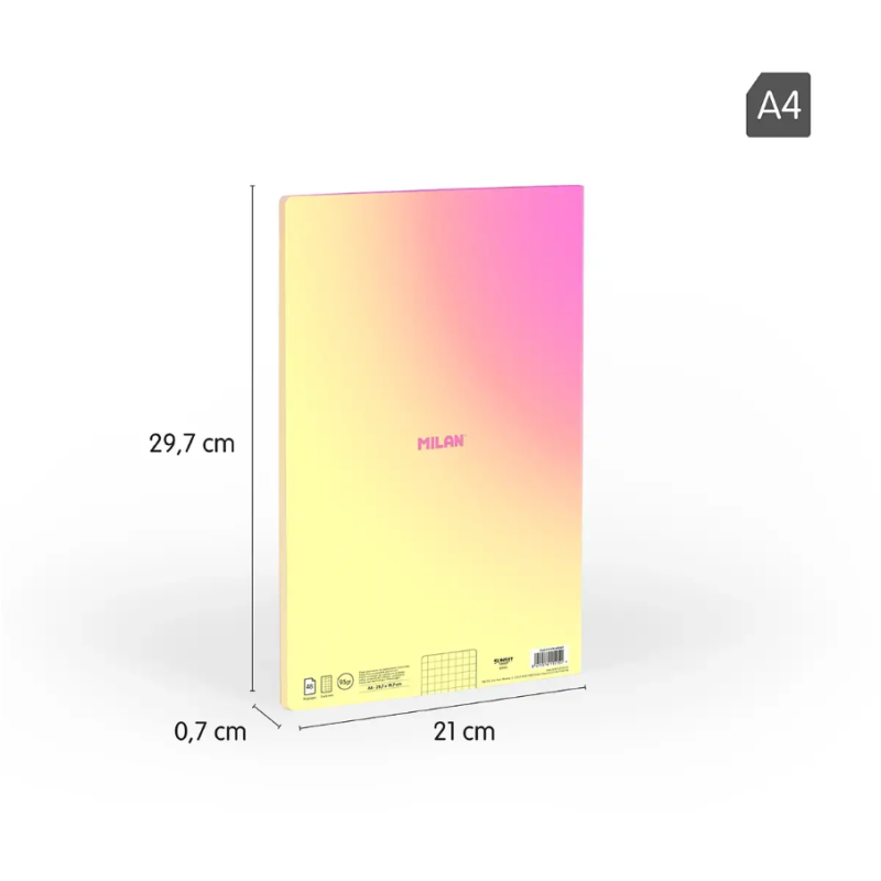 Libreta A4 Sunset Amarillo 48 Hojas Cuadrícula Milan