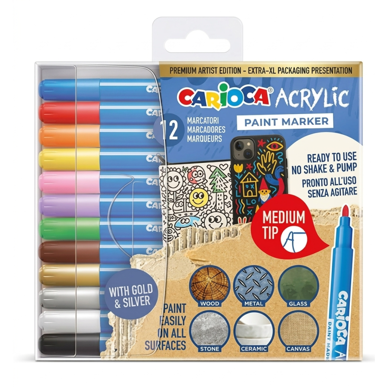 Pack de 12 Rotuladores Acrílicos Carioca Punta Maxi