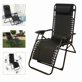 Tumbona Negra Con Almohada 175x67x106 cm 2