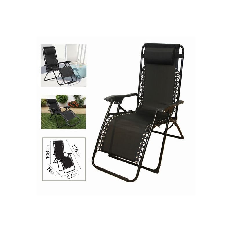 Tumbona Negra Con Almohada 175x67x106 cm