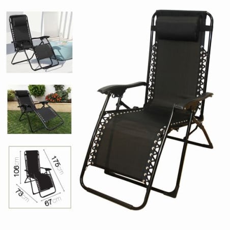 Tumbona Negra Con Almohada 175x67x106 cm