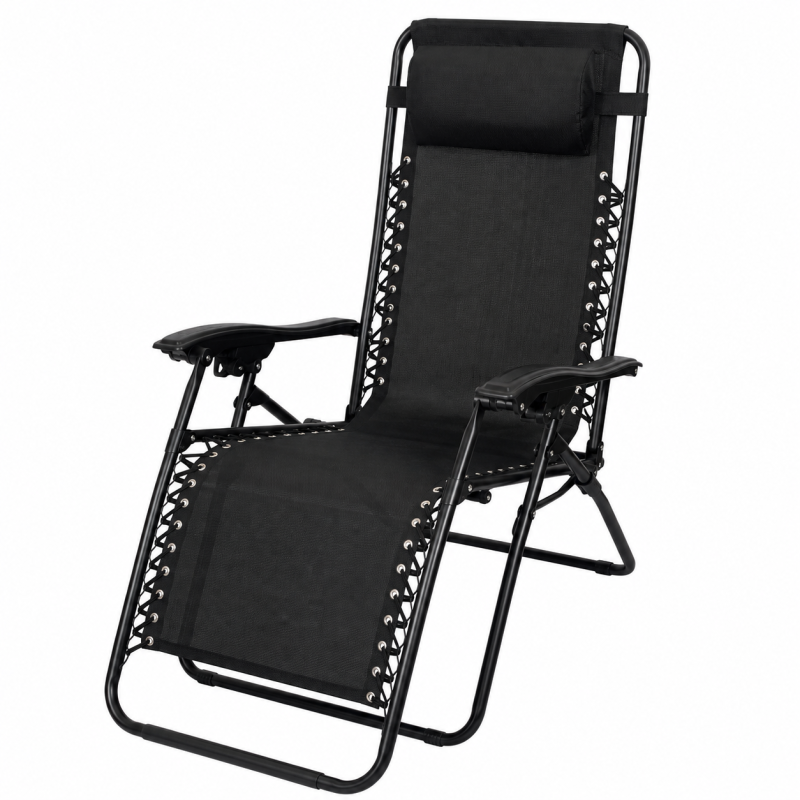 Tumbona Negra Con Almohada 175x67x106 cm