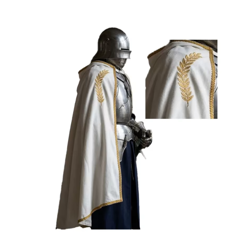 Capa Blanca Medieval Ribete Oro T-XL