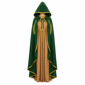Capa Verde Medieval Ribete Oro T-XL