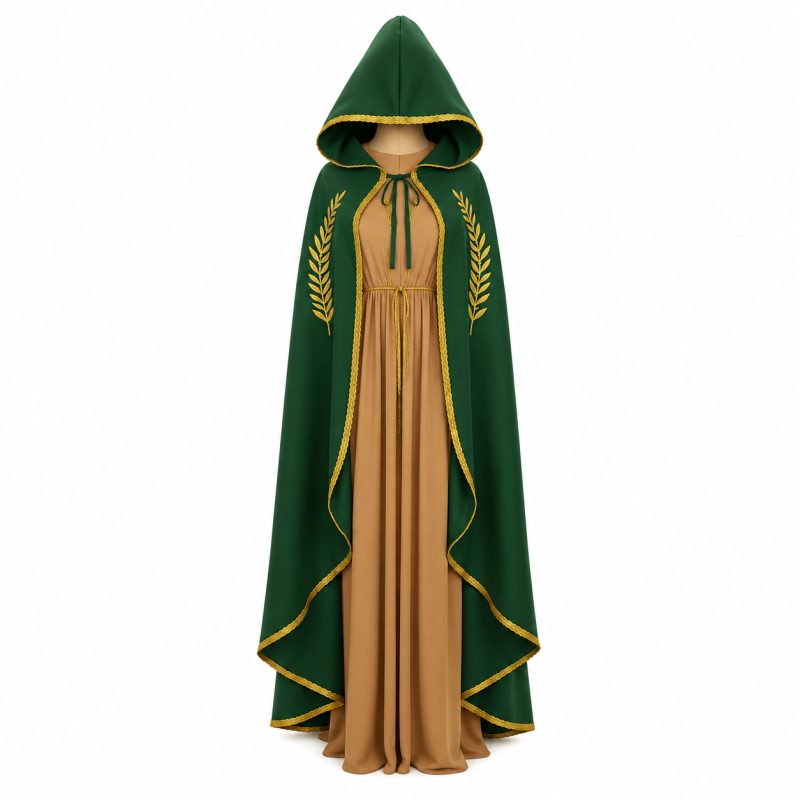 Capa Verde Medieval Ribete Oro T-XL