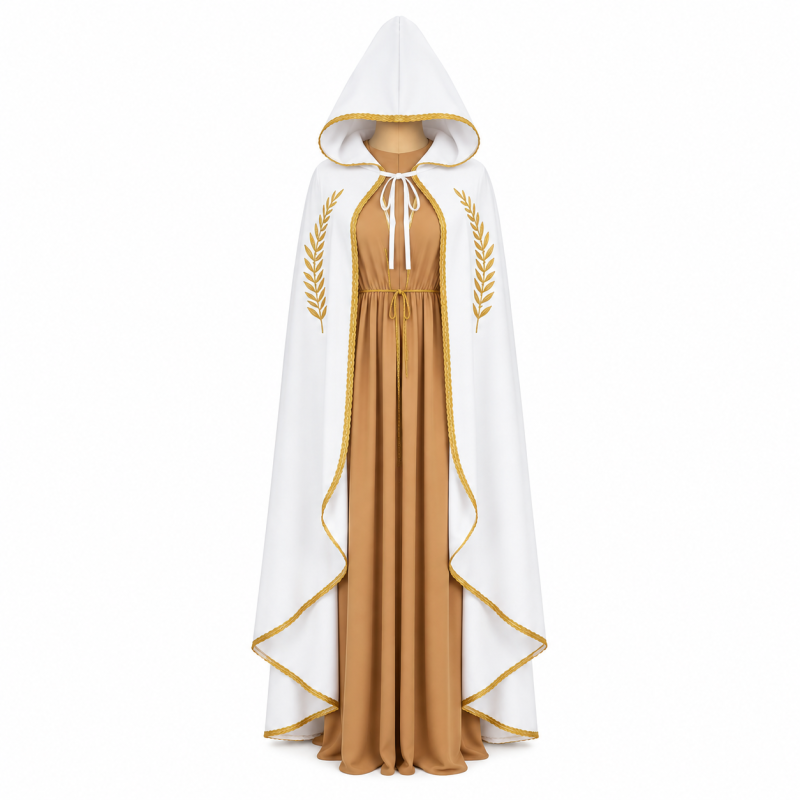 Capa Blanca Medieval Ribete Oro T-XL