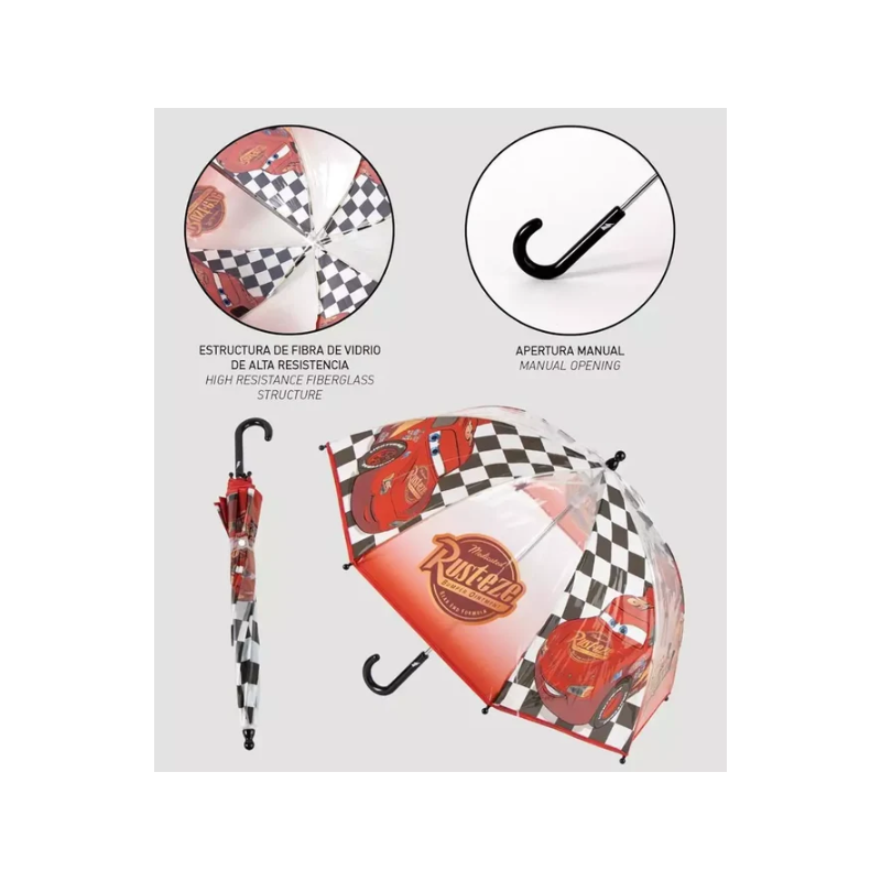 Paraguas Infantil Transparente Cars Racing Manual