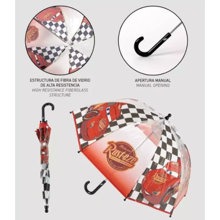 Paraguas Infantil Transparente Cars Racing Manual